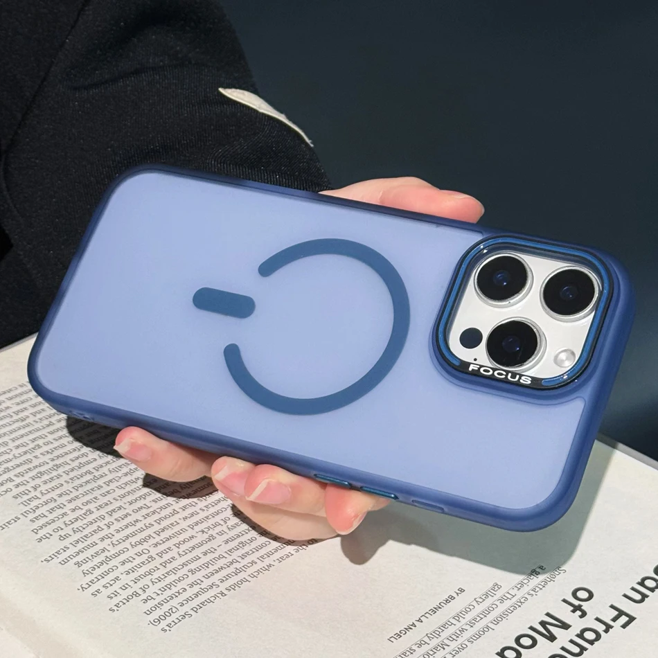 حافظة لهاتف Magsafe لهاتف آيفون 16 15 14 Pro Max Plus 13 12 11 حافظة شحن لاسلكي مغناطيسي غير لامع غطاء صلب مقاوم للصدمات