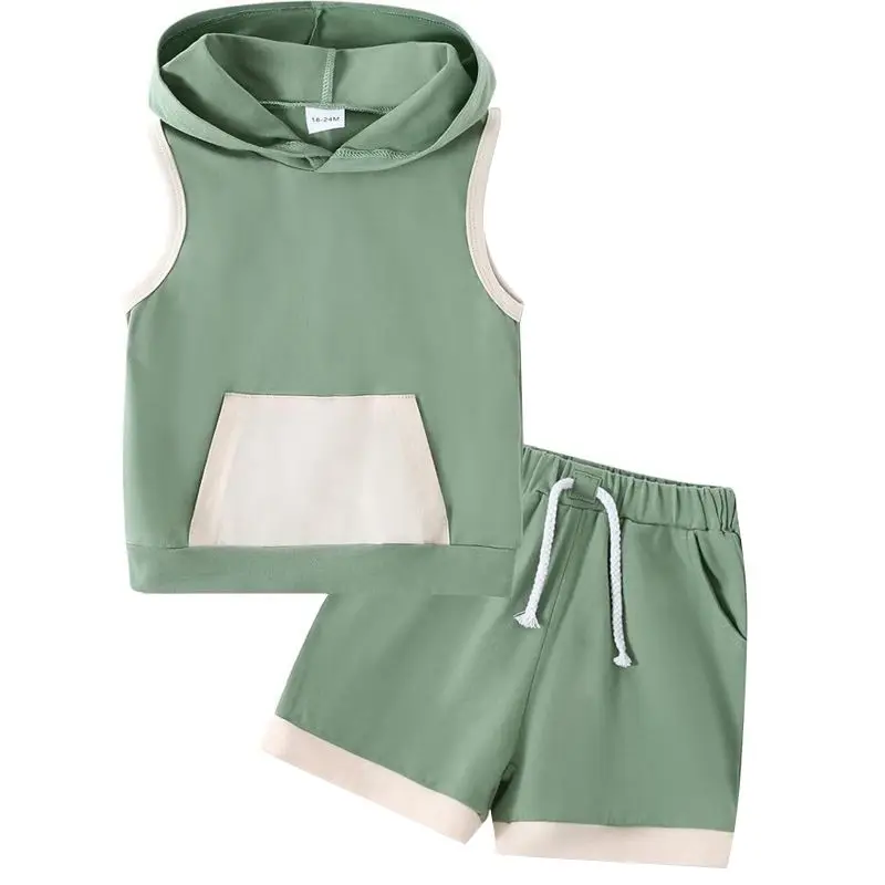 شورت صيفي للأولاد من عمر 1 إلى 4 سنوات مع سترة بغطاء للرأس للأطفال مكون من قطعتين #1