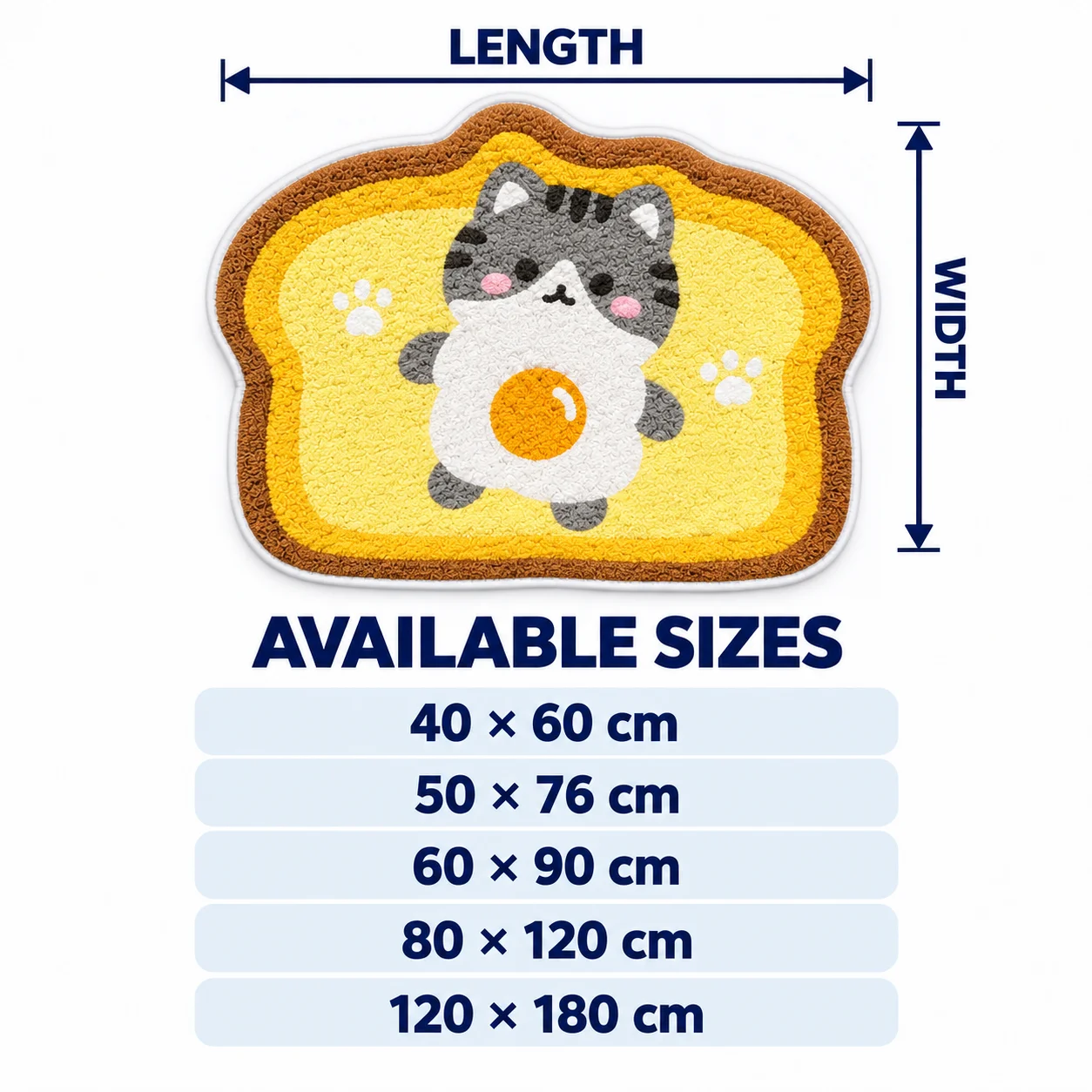 Cute Toast Cat Shaped Area Rug, Kawaii Breakfast Floor Mat for Kitchen,Living Room Bedroom, Entryway and Cozy Home Decor