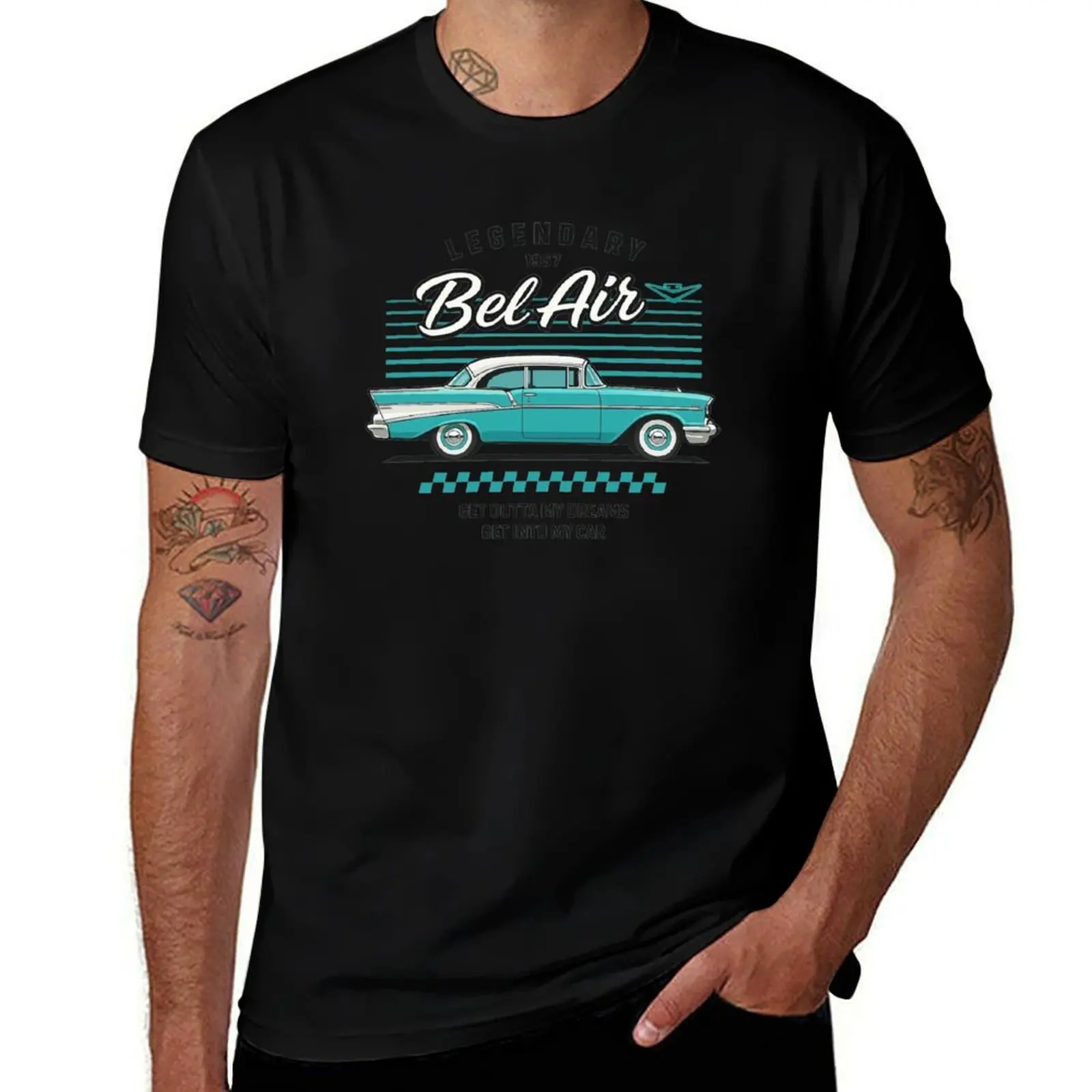 1957 Chevy Bel Air Aqua Classic Car Tribute com Retro Vibes Camiseta engraçada camisetas humor escuro Camiseta