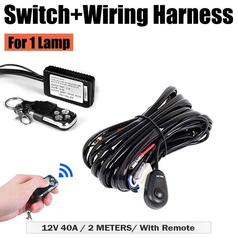 Kit Câblage Phare LED 12V/24V 40A – Télécommande, Relais, Fusible, Interrupteur – Voiture 4x4