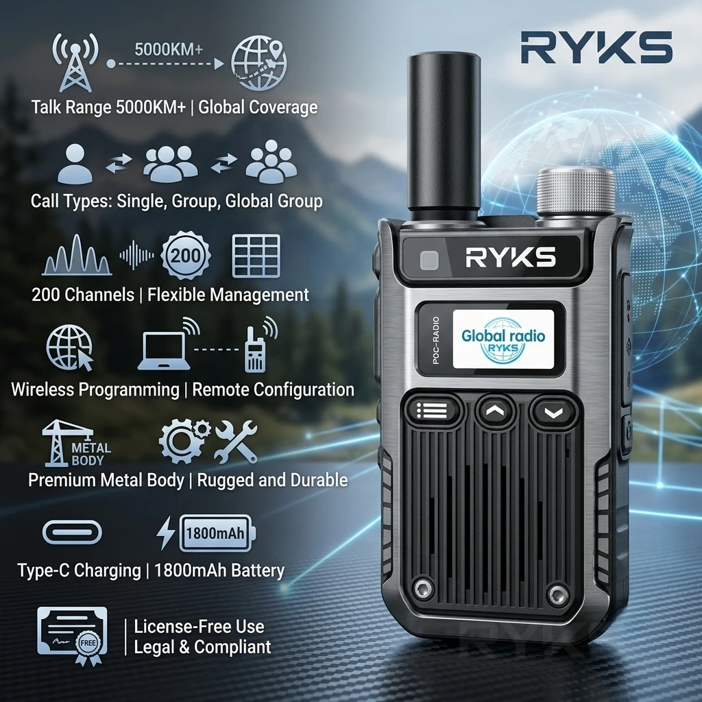 4G Poc Two Way Radio License-Free Professional Metal Case 1800Mah 200Ch 4G Walkie Talkie 5000Km For Fleet Construction