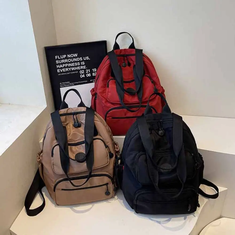 Korean Style Sport Nylon Backpack Solid Color Large Capacity Travel Shoulder Bag Tote Bag Nylon Fitness Bag Office Worker