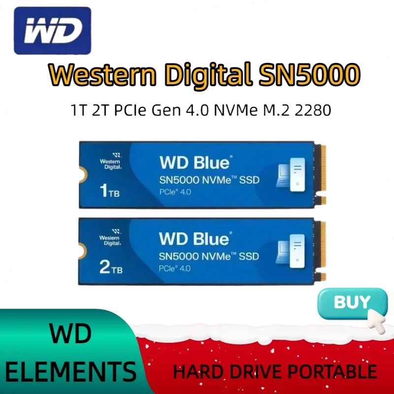 Western Digital SN5000 WD Blue 4TB PCIe Gen 4.0 NVMe M.2 2280 Internal SSD Hard Drive for Laptop Gaming Desktops