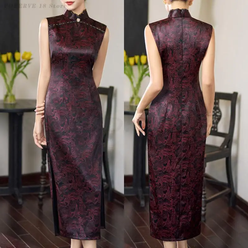 

Retro Sleeveless New Chinese Style Qipao 2026 Spring Jacquard Traditional Dress Lady Long Elegant Cheongsam Evening Party Gown