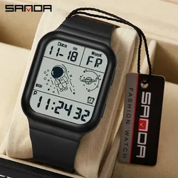 SANDA Digital Watch Men Military Army Sport Wristwatch Top Brand Luxury LED Stopwatch Waterproof Male Electronic watches 6052