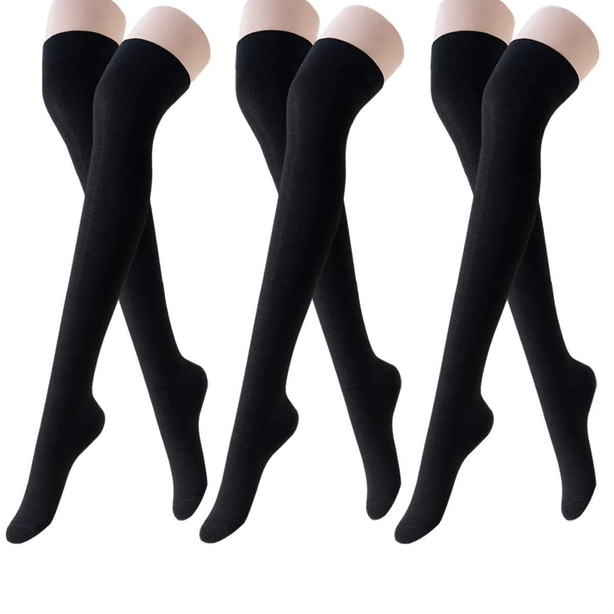 3 ペアブラックベージュホワイト女性女性腿高圧縮ソックス、膝上丈圧縮ストッキングソックススポーツ