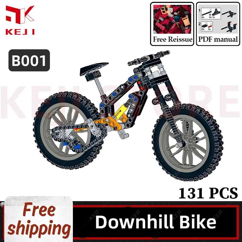 KEJI MOC Downhill Mountain Bike Riding Off Road Full Suspension Model Building Blocks Bricks Kits Kids Toys for Children Gifts
