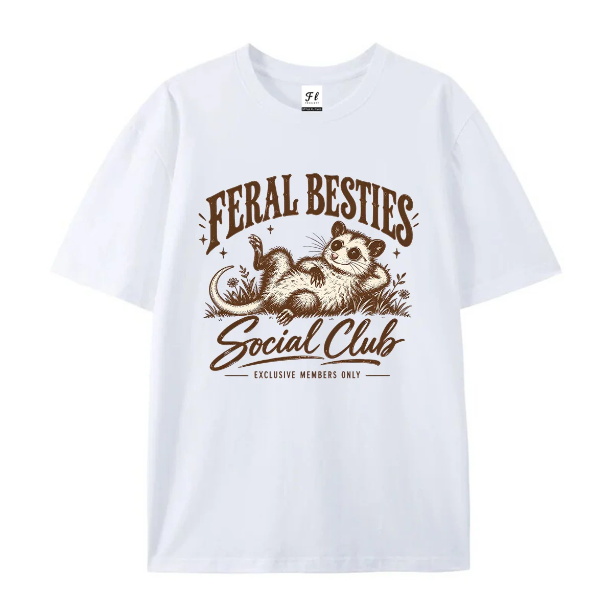 Women Boxy Short Sleeve T Shirt Feral Besties Social Club Opossum Graphic Tee Vintage Retro Casual Aesthetic Female Summer Daily