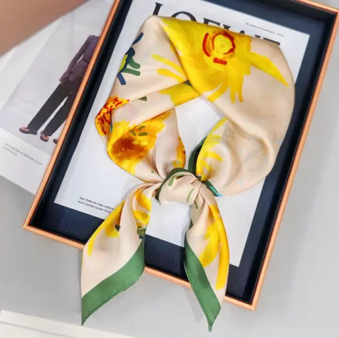 

Fashion Print Silk Hairbands Scarf Women 2025 Spring Autumn New Elagant Floral Bandana Neck Kerchief Head Bands Female Scarfs