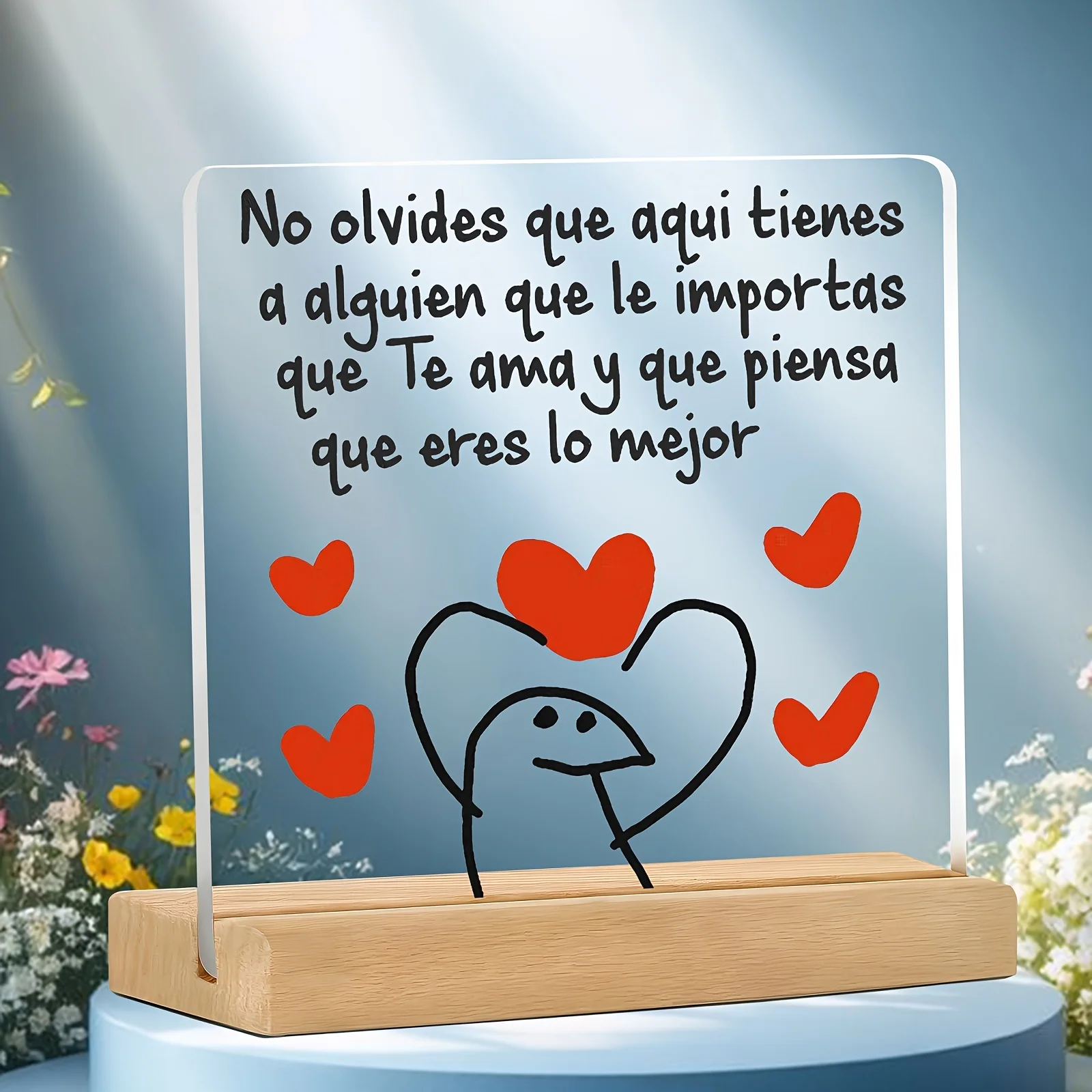 [2D Flat] Spanish Encouragement Acrylic Desk Sign | Here Is Someone Who Cares, Loves & Thinks You're the Best Heartwarming