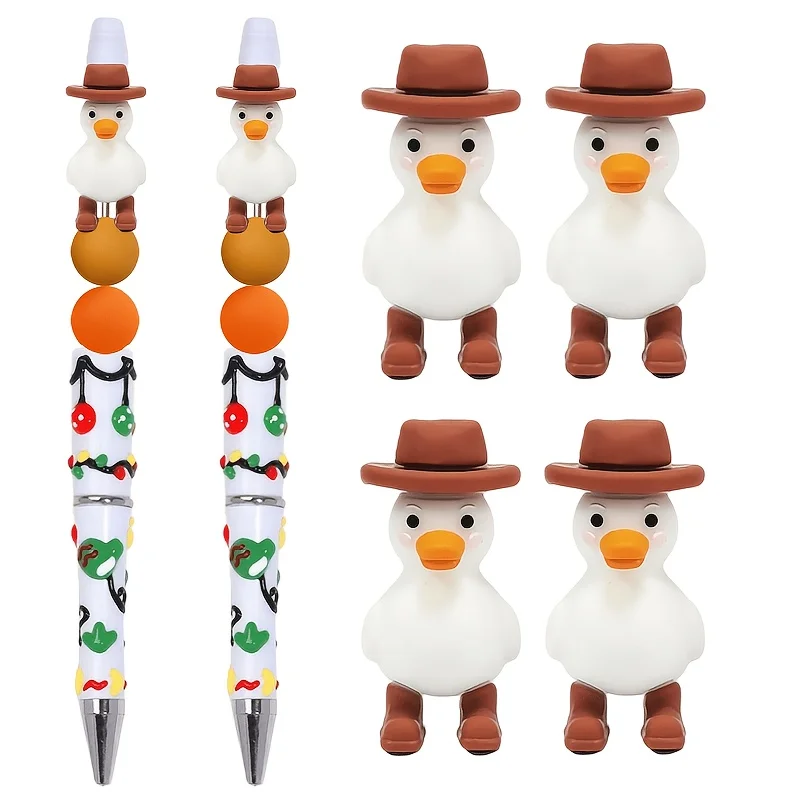6Pcs 3D Cowboy Hat Silicone Focus Beads, White Body Brown Hat Boot, Loose Bead for DIY Bead Pen Bracelet Bag Charm Handmade Gift