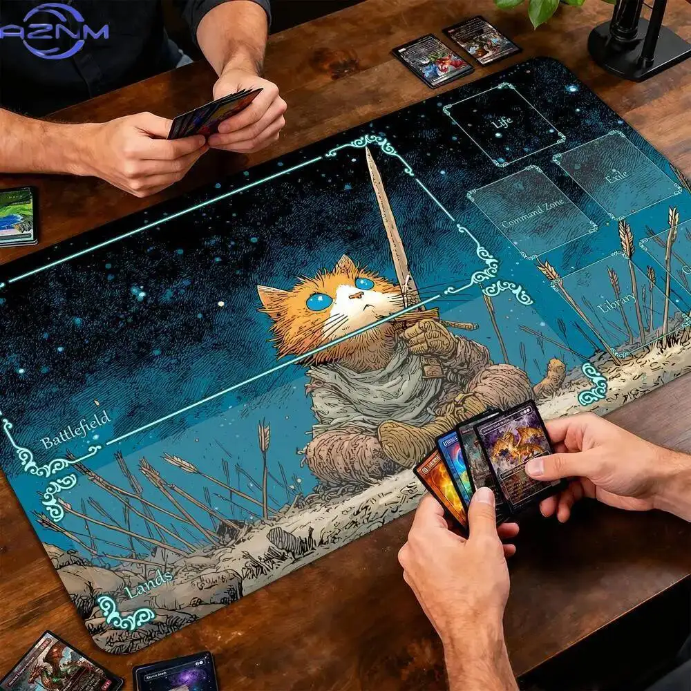 Giant Wave and Warrior Cat Magic Card Battle Mat MTG Playmat Anti-slip Base  gathering gaming mats Board Game Mat for TCG