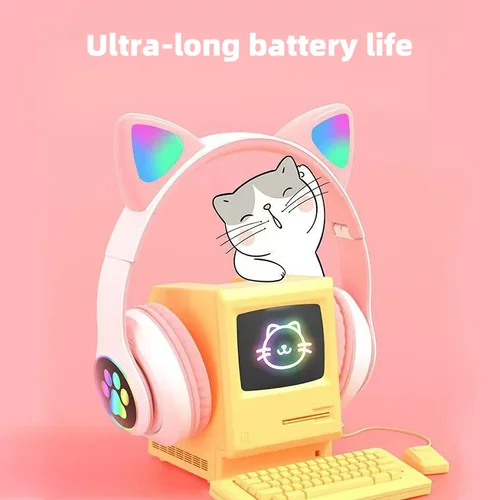 Imagen 2 del producto P47M auriculares inalámbricos luz de Flash lindo gato Bluetooth con Control de micrófono LED estéreo música casco teléfono Bluetooth auriculares regalo