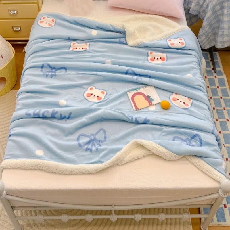 Winter Thick Travel Portable Cartoon Fury Blanket Office Warm Nap Blanket ABDL Soft Skin-Friendly Milk Fleece Cute Shawl Blanket