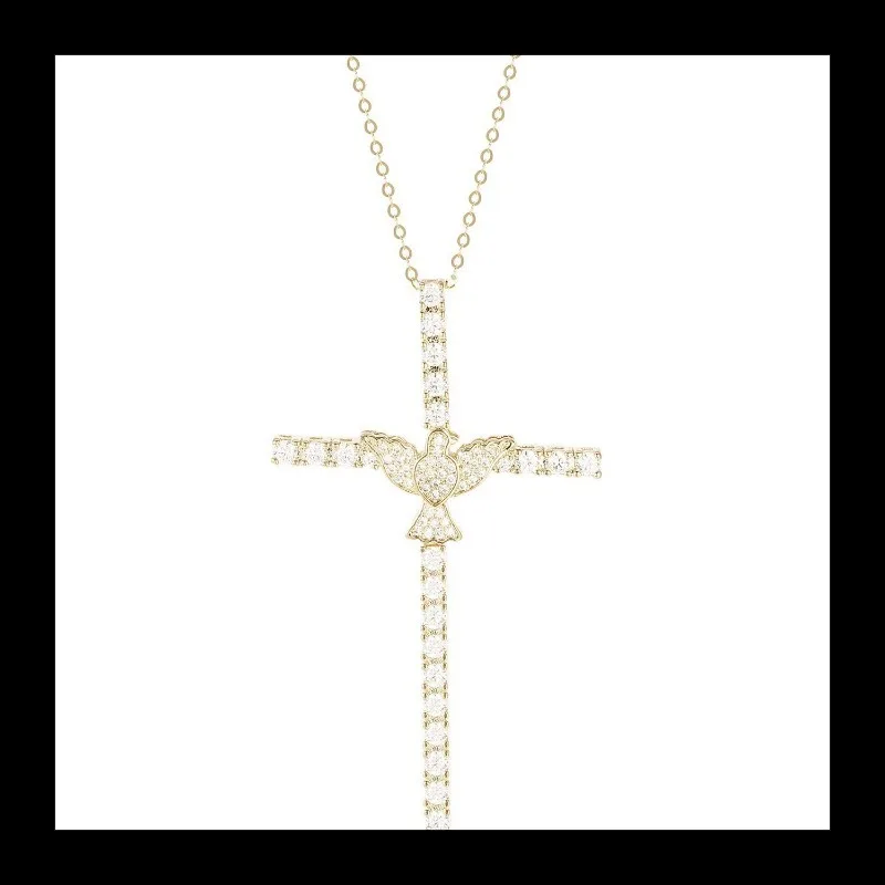 

Creative 925S Sterling Silver Big Cross Bird Inlaid Diamond Pendant Collarbone Chain Exquisite Rose Gold Necklace Women