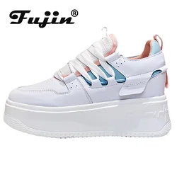 Fujin 9cm Hidden Heel Platform Sneakers Wedge Shoes for Women Fashion Sneakers Genuine Leather Breathable Winter Shoes Autumn