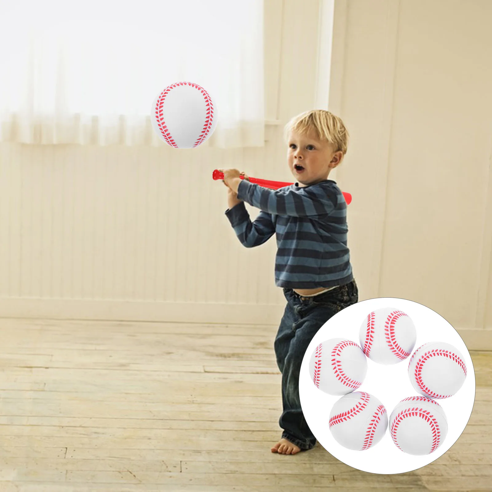 

5Pcs Sports Baseball Rubber Balls 6 3x6 3x6 3cm White Bounce Toy for Kids Activities Training Ball