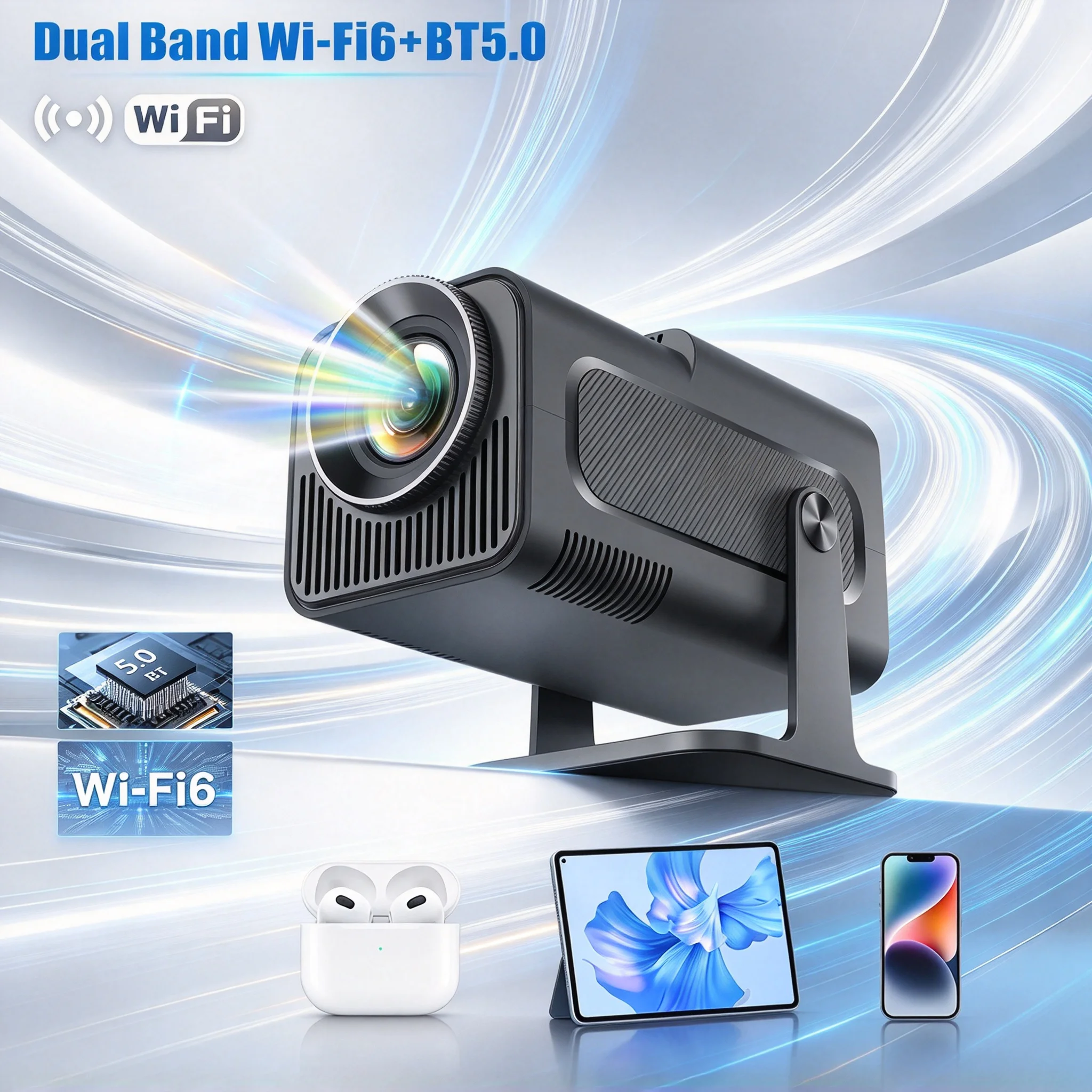 4K Smart Projector Android 11 Wifi 6 - Портативный проектор с поддержкой 4K, Wi-Fi