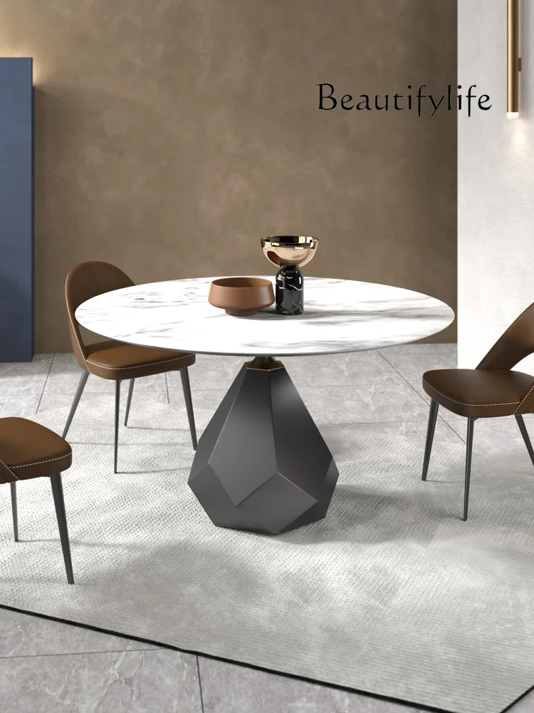 

Italian marble round dining table simple modern small apartment household super crystal stone table designer