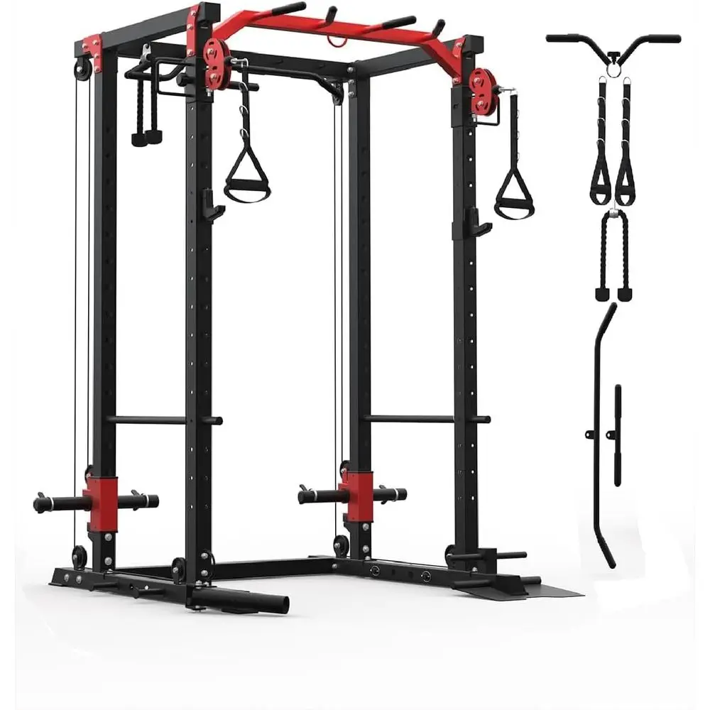 Jaula eléctrica para gimnasio en casa, rejilla para sentadillas eléctrica de 2000 libras con sistema de polea y crossover de cables, máquina Smith de jaula de entrenamiento para cuerpo completo