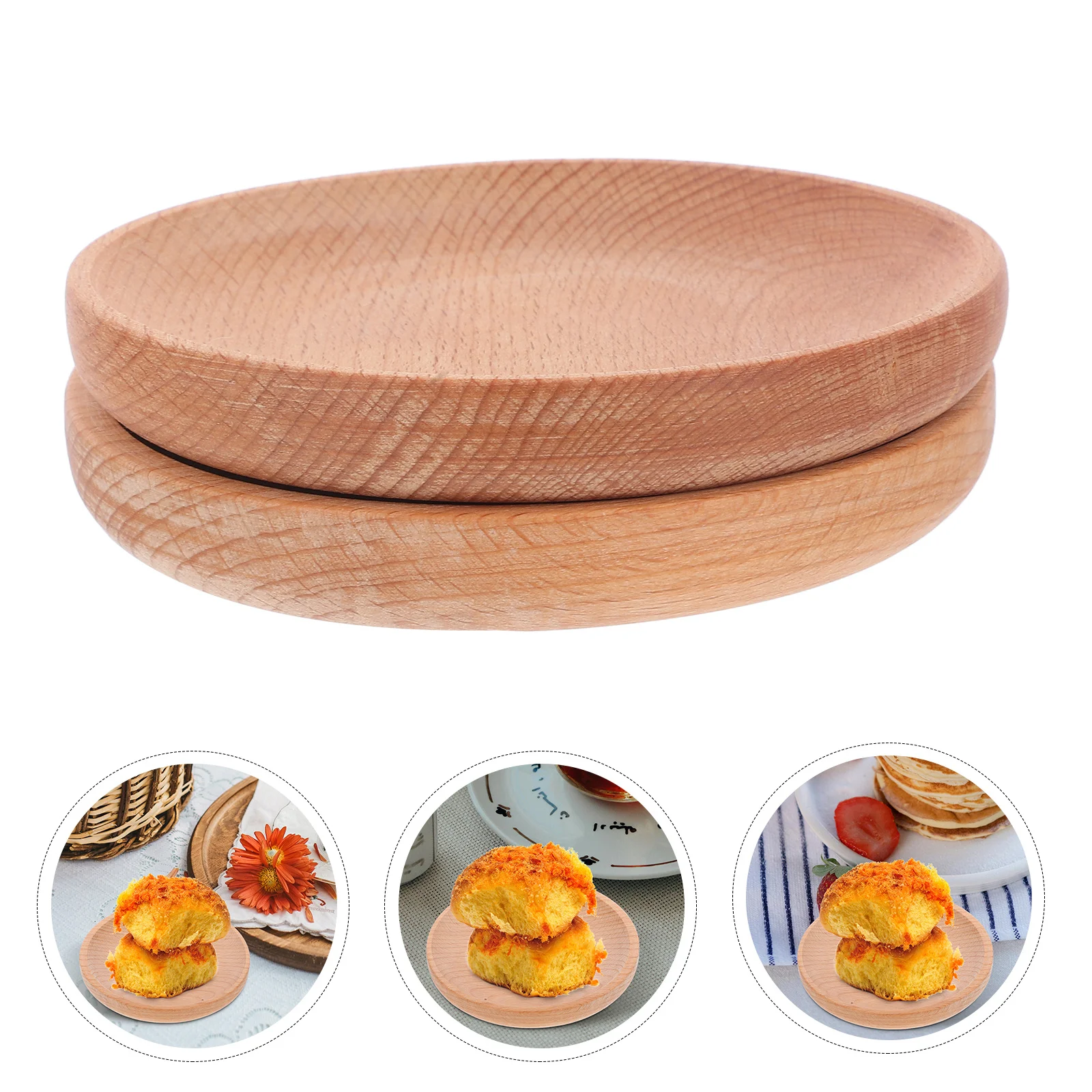 

2Pcs Wooden Round Appetizer Plates Serving Platter for Party Snacks Candy Salad Cheese Presentation Wooden Serving Plate
