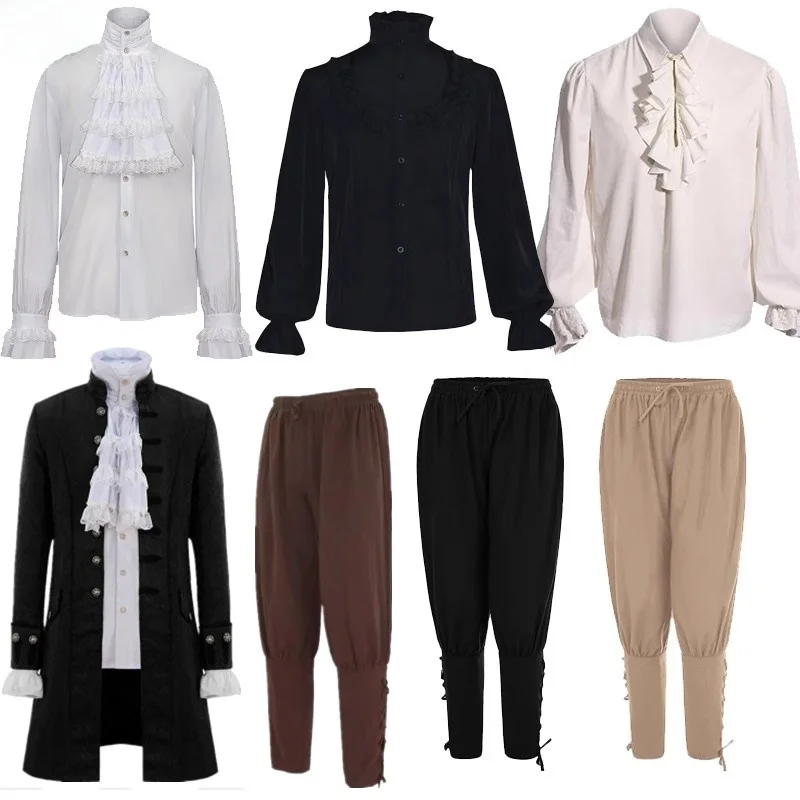 

loween Medieval Prince Outfit Court Prince Jaet Square Art irt Pirate Pants Performance Clothes Polyester Fiber