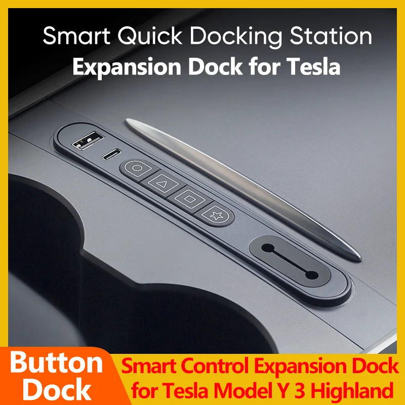 Expansion Dock for Tesla Model 3 Y Car Center Control Armrest Box Smart Expandable Station Physical Buttons USB Type C Ports