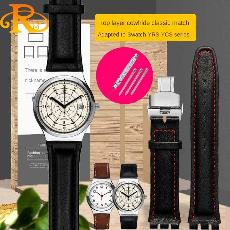 Genuine leather Wrist Strap For swatch YCS YAS YGS series watch band 17mm 19mm  Women men watch strap belt bracelet accessories