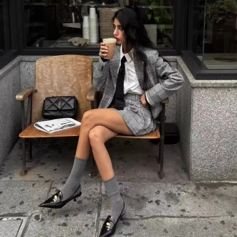 Cross-border Autumn Fashion Women Set with An Elegant High-end Look Fitted Thousand-bird Pattern Suit Short Skirt Two-piece Set.