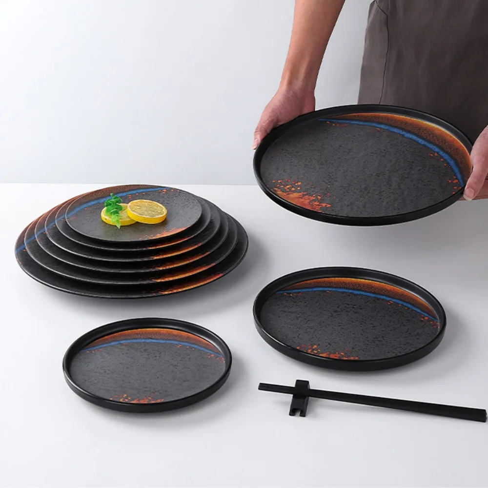 

Food Serving Plate Melamine Western Steak Plate Imitation Porcelain Exquisite Meat Plate Portable Round Shallow Dish Restaurant