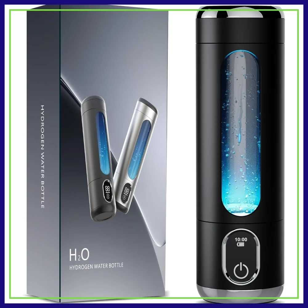 

Portable Hydrogen Water Bottle Generator, Up to 6000 PPB, SPE/PEM Technology, Rechargeable, 8.8 oz, Black