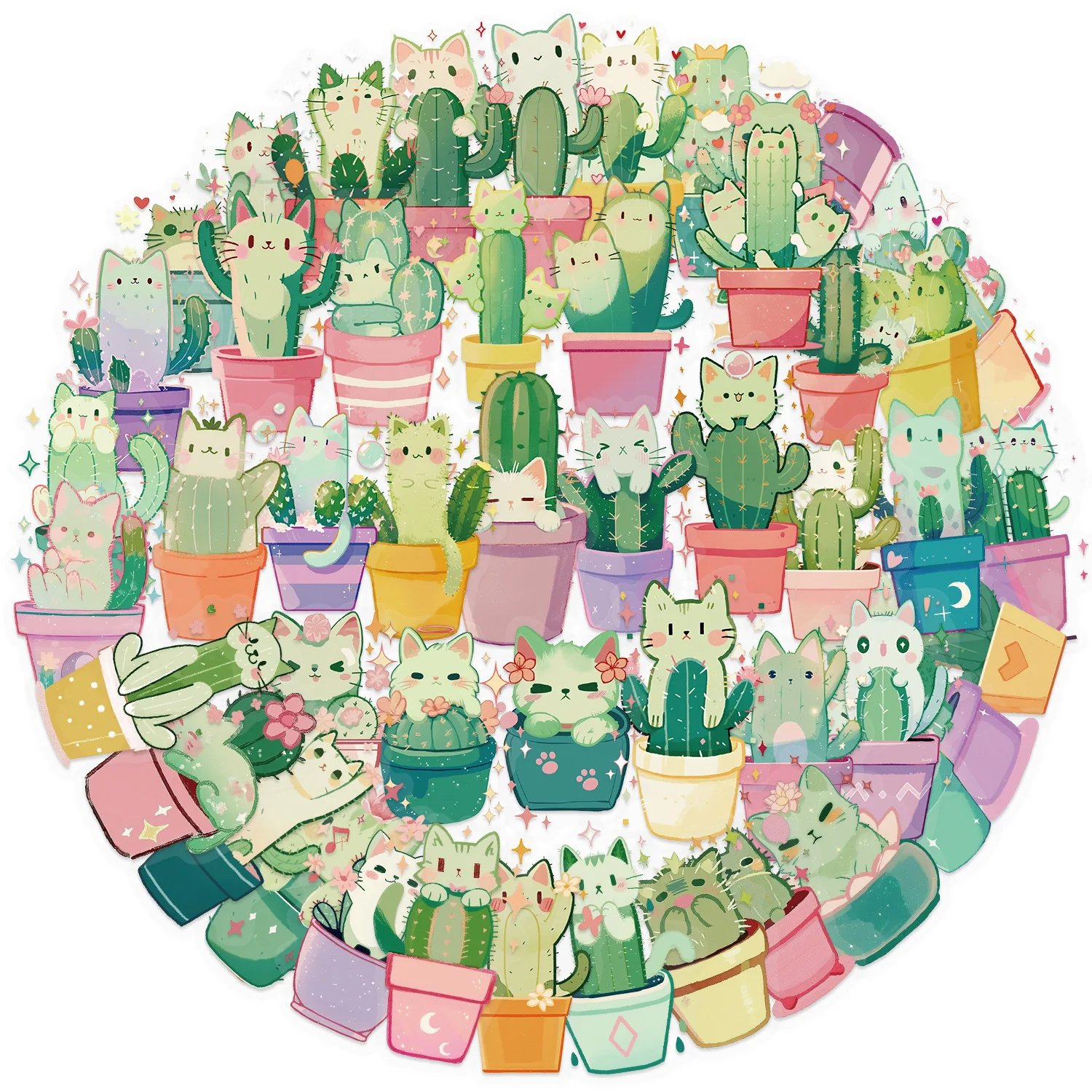 50 pçs kawaii gato adesivos cactus gato árvore torre diy adesivos scrapbooking telefone bagagem skate à prova dwaterproof água matcha decalques