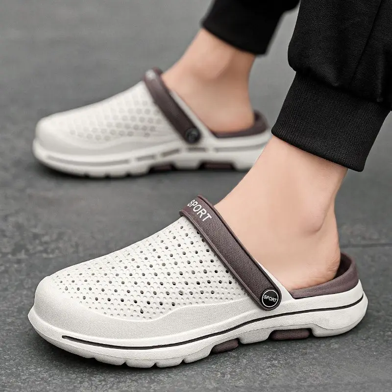 

Breathable Soft Beach Hole Slippers for Men Elegant Cheap New In Liquidation Sandals Man Comfortable Original Eva Shoes