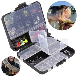 Fishing Accessories Set incl. Jig Hook, Bullet Bass Fishing Sinker Weights, Various Fishing Swirl Snaps, Sinker Slides withBox