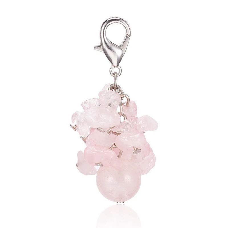 Natural Stone Beads Mini Keychain For Women Amethyst Rose Quartz Charms Key Chain Ring On Bag Car Trinket Party Gift