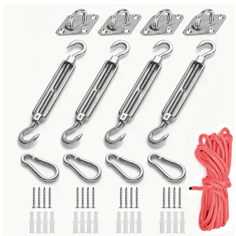 5 Inch Stainless Steel Shade Sail Fixing Hardware Kit 9/13Pcs, Complete Installation Set for Triangle Rectangle Outdoor Sun Shad