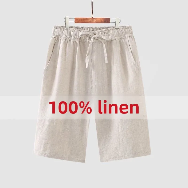 

Loose Men's Linen orts Summer Casual Thin Comfortable Five-Quarter Pants Straight Leg Non-Stretch Chinese Made Autumn Colle...