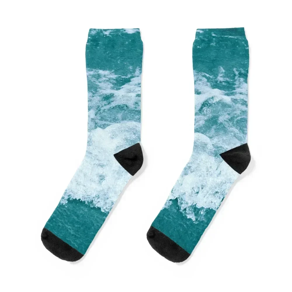 

Teal Blue Green Ocean Wave Socks anti-slip cool halloween Crossfit Designer Man Socks Women's