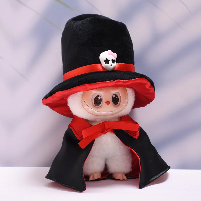 Für Labubu Kleidung 17 cm Halloween Schädel Cape Hut Puppe Kleidung Mode Trend Dressing Zubehör Halloween Kürbis Set Kleidung