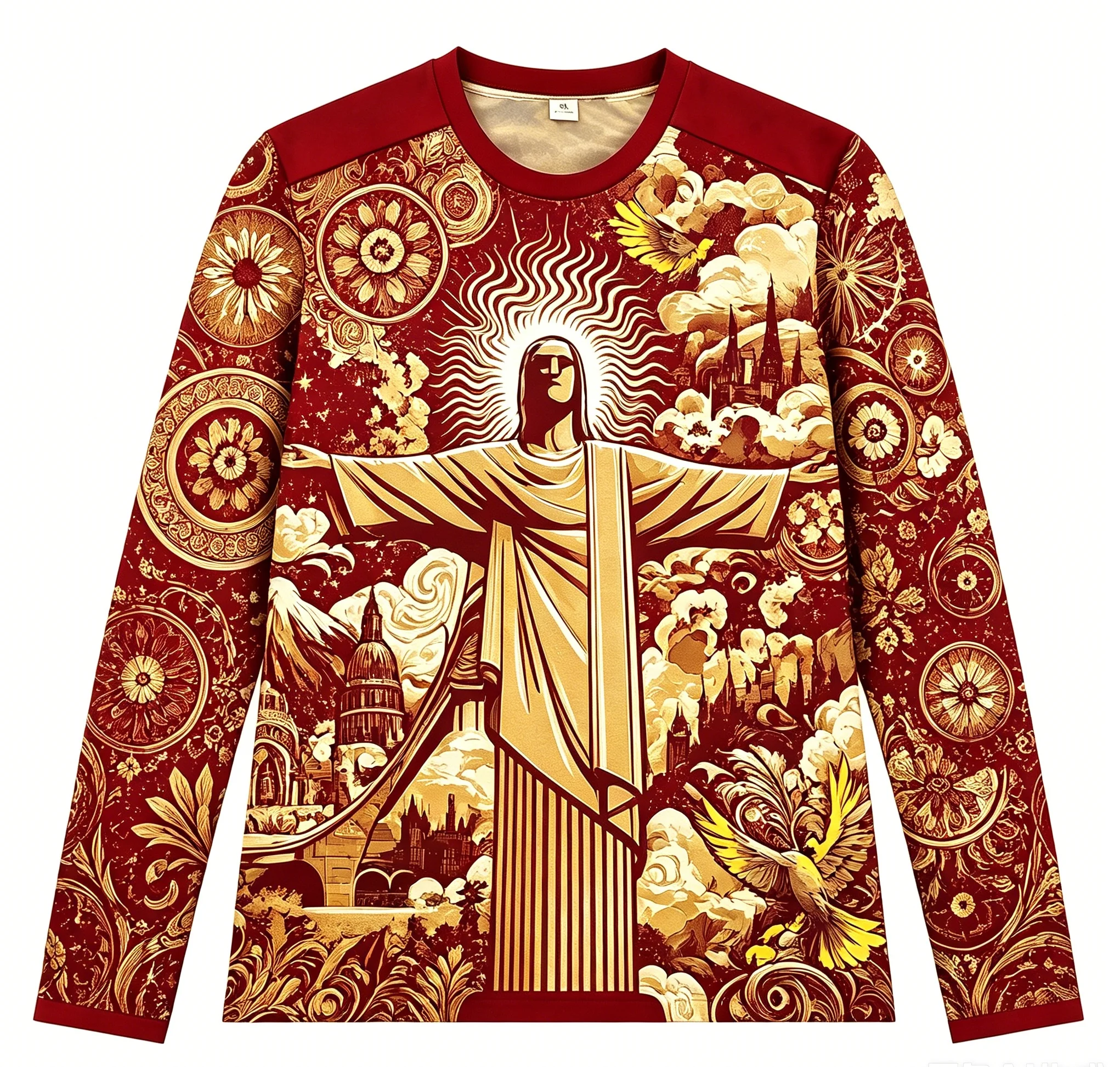 2026 Unisex Polyester Retro Art Floral Architecture Long Sleeve Sports Shirt Black White Yellow Abstract Graphic Casual Fashion