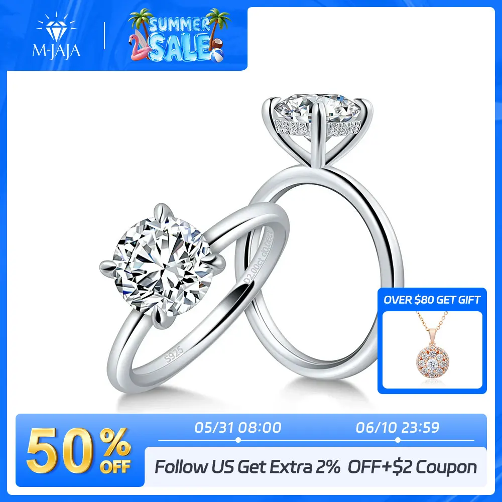 

Moissanite Ring Engagement Rings for Women 925 Sterling Silver 2ct Round Cut D Color VVSI Lab Diamond Wedding Band Fine Jewelry