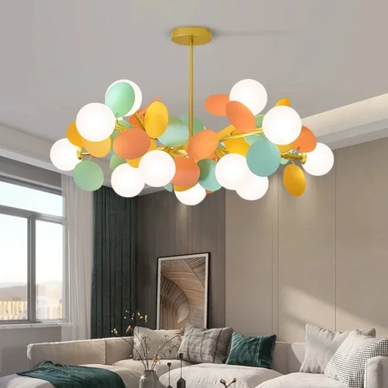 

Chandelier Flower Branch Children Room Lighting Creative Bedroom Simple Nordic Modern Home Decor Glass Ball Pendant LED Lights