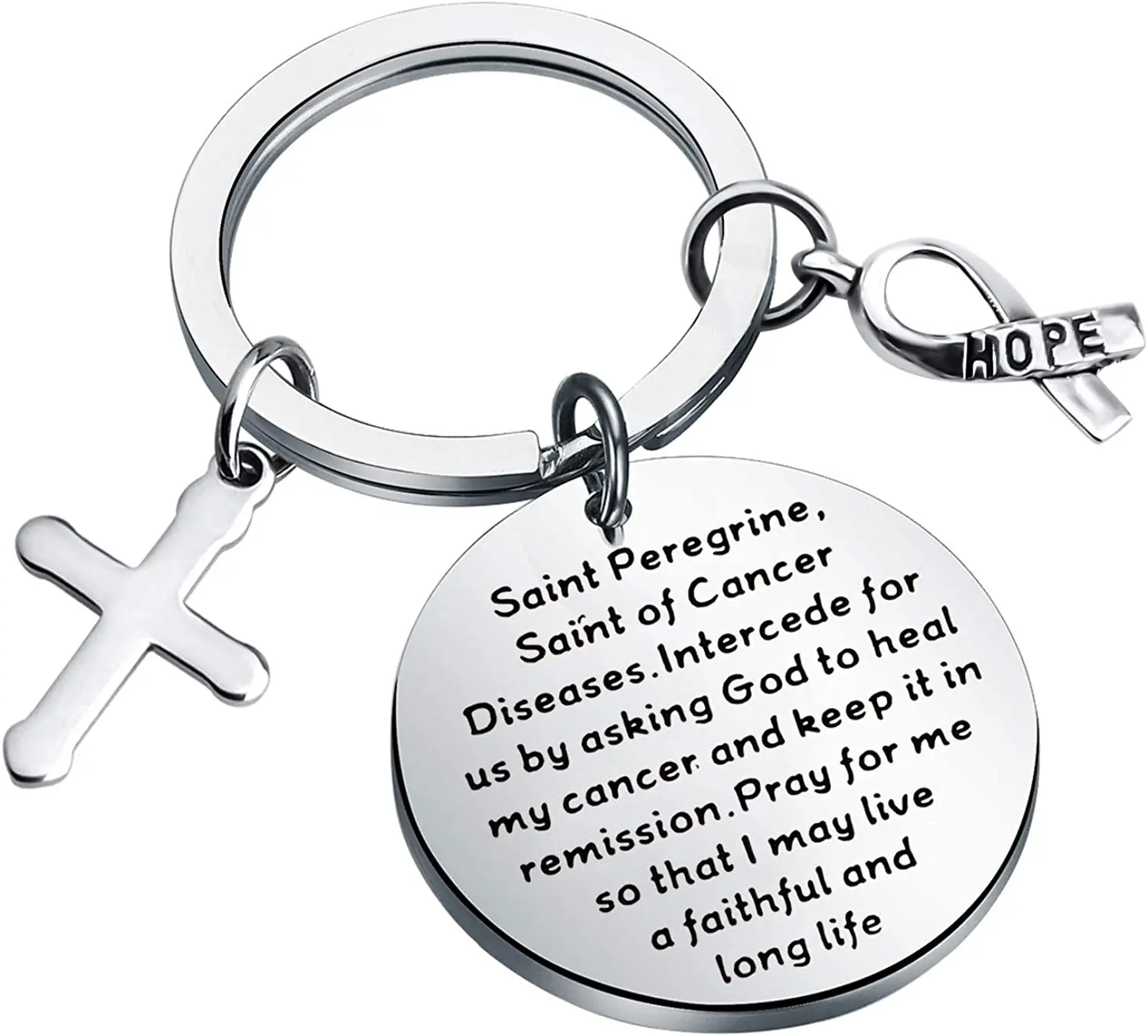 Patron of Cancer Saint Keychain Peregrine Jewelry Cancer Fighter Gift Recovery Gift Cancer Prayer Keychain Cancer Survivor Gift
