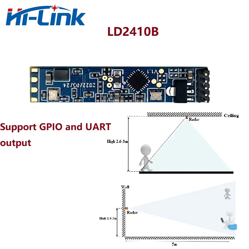 Bezpłatny statku Hi-Link nowy Mini LD2410C 5V 79mA wysoka czułość 24GHz czujnik stanu obecności człowieka moduł radarowy elektronika użytkowa