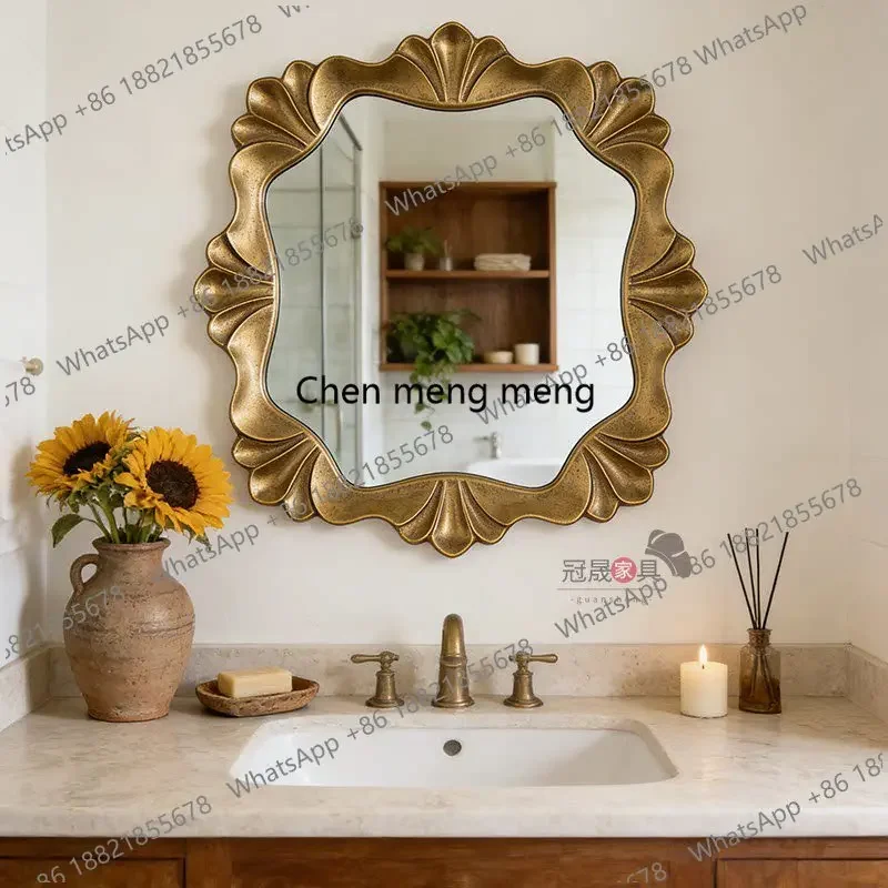 a17 European retro special-shaped gold bathroom mirror wall-mounted makeup mirror French art living room