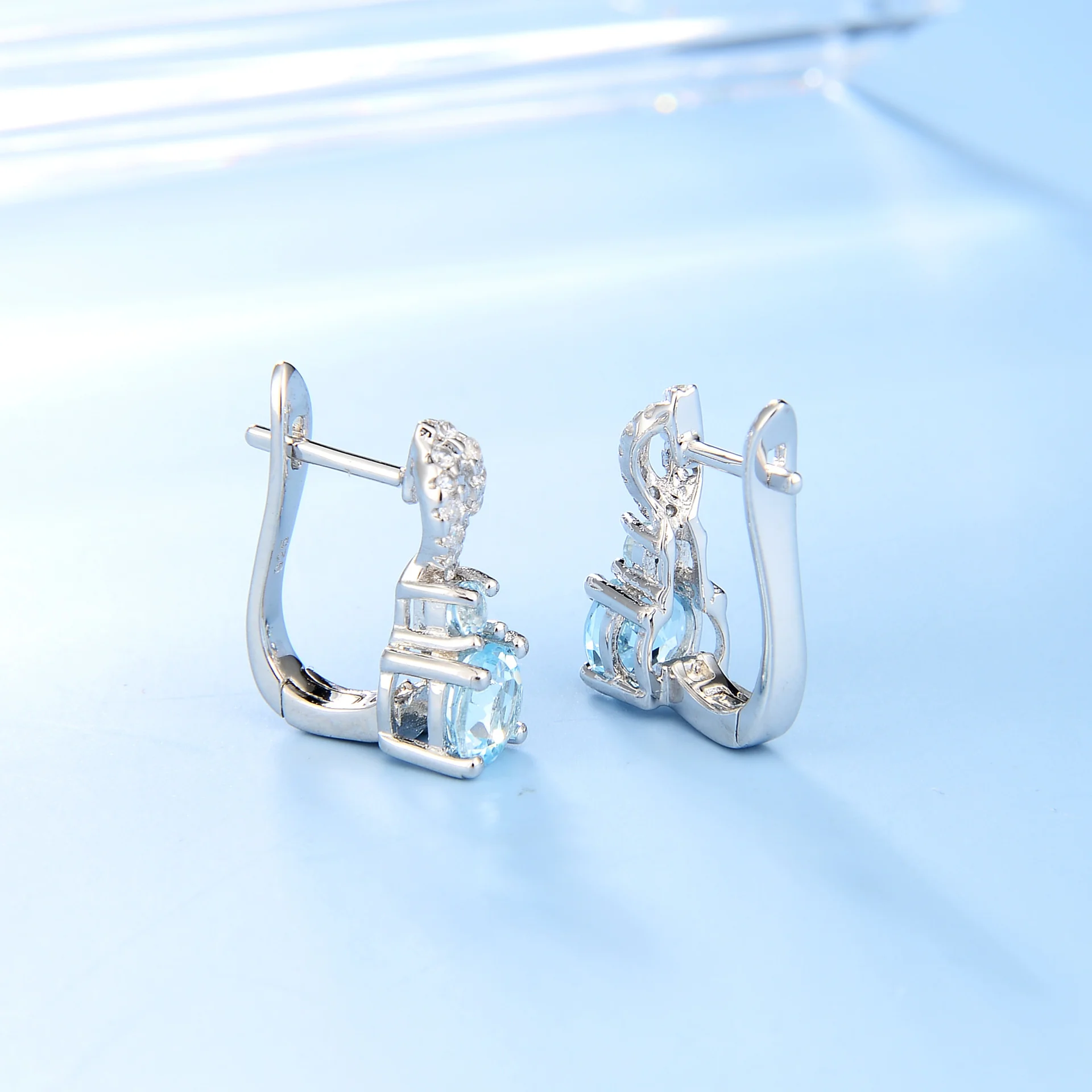 Luxury brand genuine real jewels Straight natural stone with s925 silver topaz earrings and studs high quality