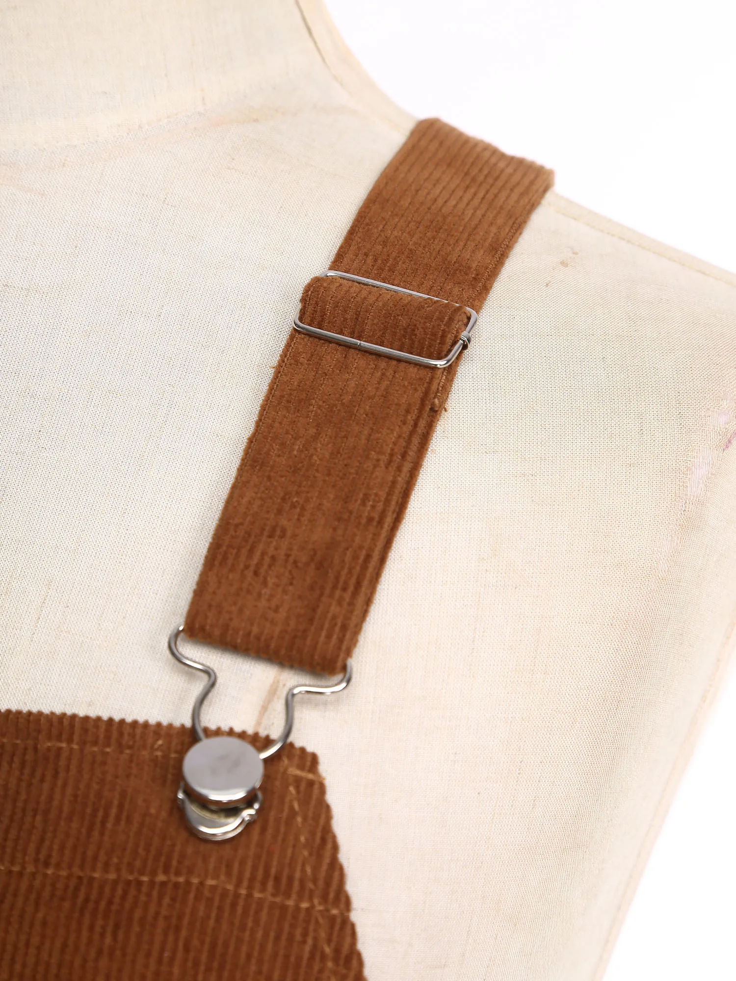 Womens Corduroy Overall Dress Adjustable Shoulder Straps Side Button Flap Pockets Pinafore Dress for Daily Casual Shopping