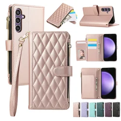 Crossbody Leather Necklace Rope Zipper Wallet Phone Case for Samsung S25 Note 20 S24 S23 Ultra S22 S21 FE S20 Plus 10 Pro Cover