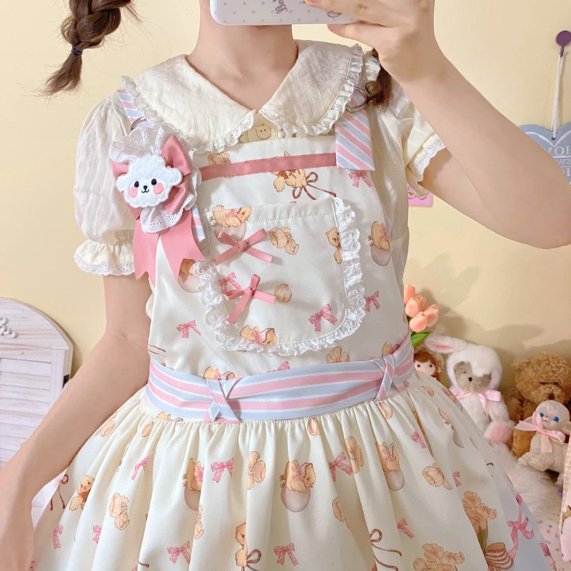 Japanese Kawaii Peter Pan Collar Lolita Blouses Women Summer Lace Ruffles Puff Short Sleeve Shirt Girly Preppy Style Casual Tops